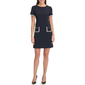 Womens Tommy Hilfiger Short Sleeve Trim Pocket Shift Dress