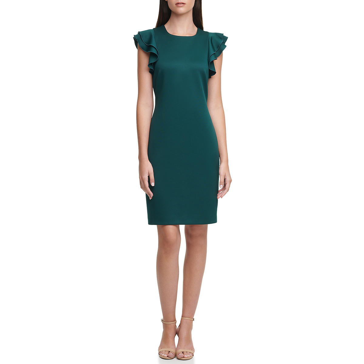 Womens Tommy Hilfiger Ruffle Sleeve Scuba Crepe Sheath Dress