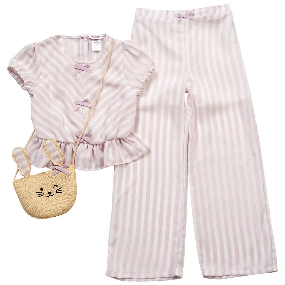 Girls 7-12 Little LassR Short Sleeve Stripe Top w Pants Bag 48$