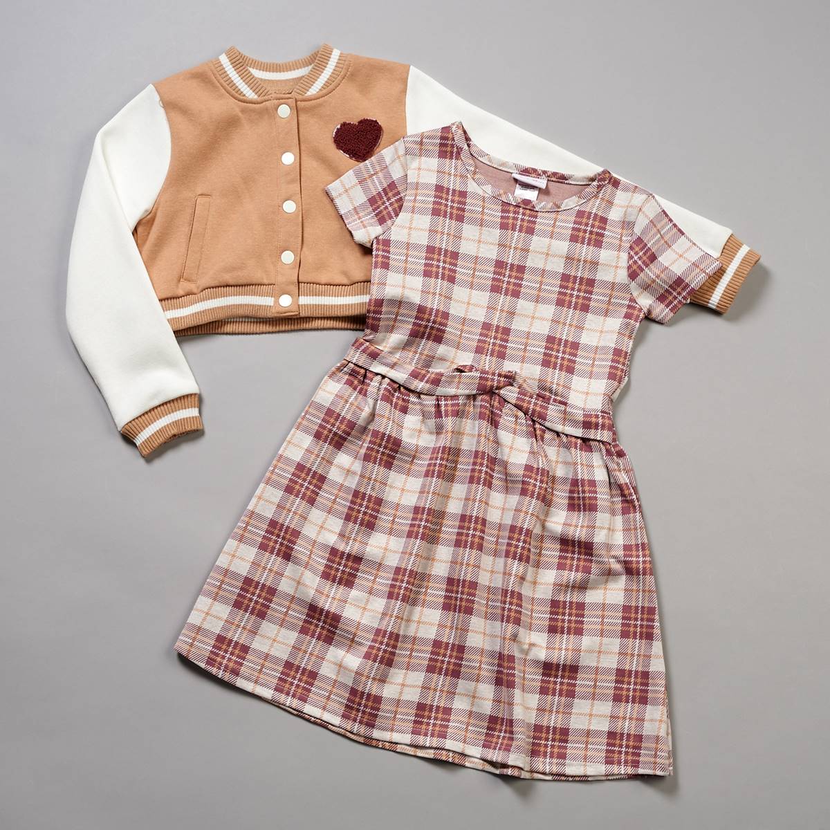 Girls (7-12) Little Lass(R) Plaid Dress W/ Varsity Jacket