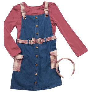 Girls (4-6x) Little Lass(R) Denim & Plaid Jumper with Rib Knit Top