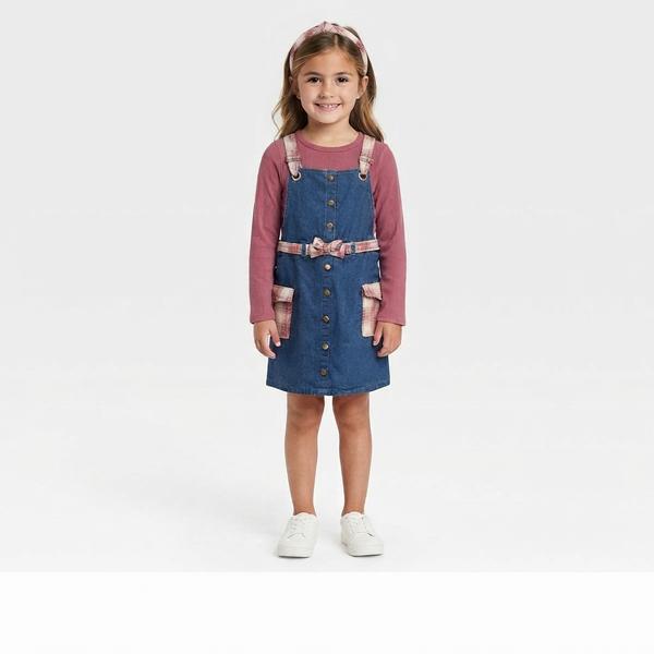 Girls (4-6x) Little Lass(R) Denim & Plaid Jumper with Rib Knit Top