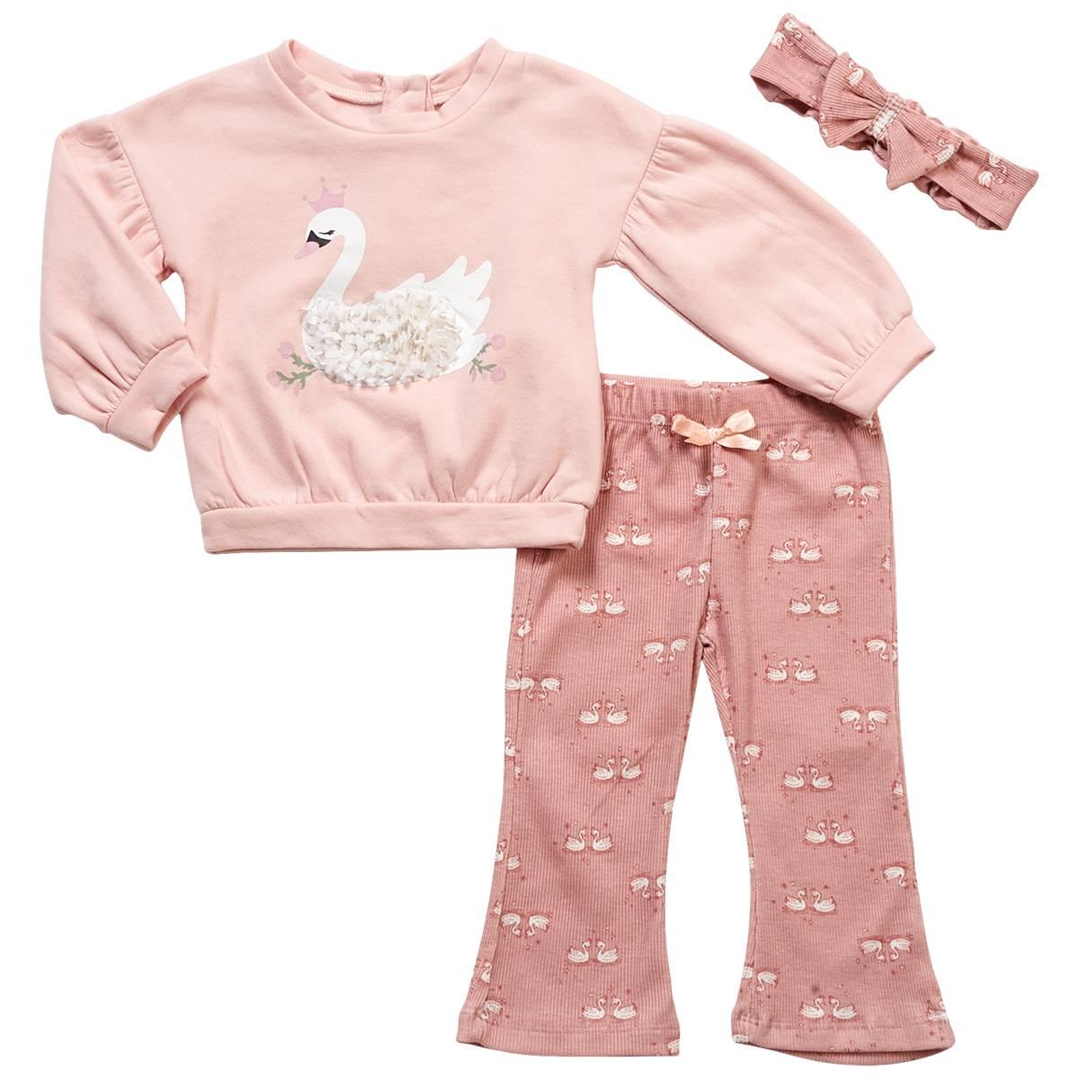 Baby Girl (12-24M) Nicole Miller 3pc. Swan Fleece Set