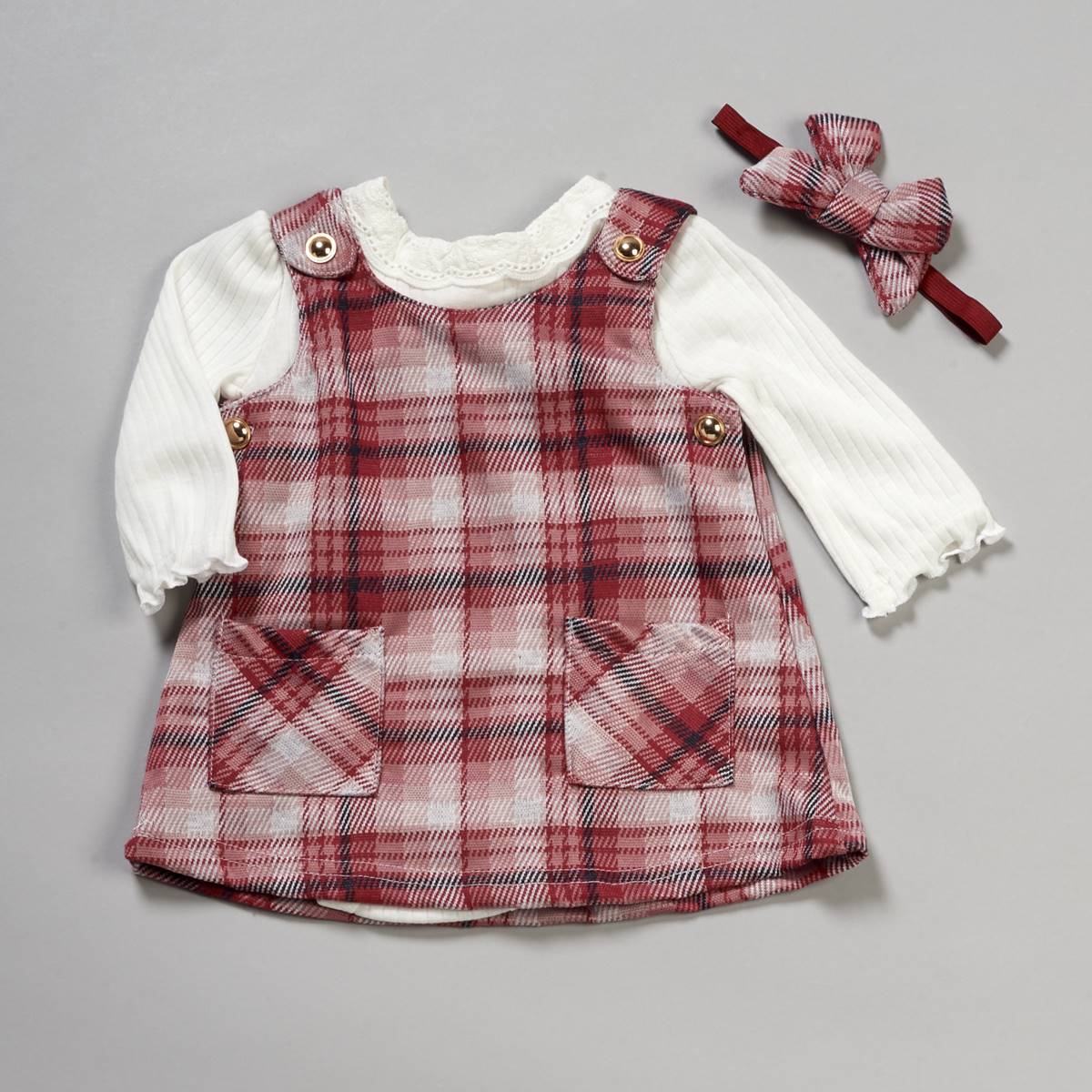 Baby Girl (NB-9M) Nicole Miller New York 3pc. Plaid Jumper Set