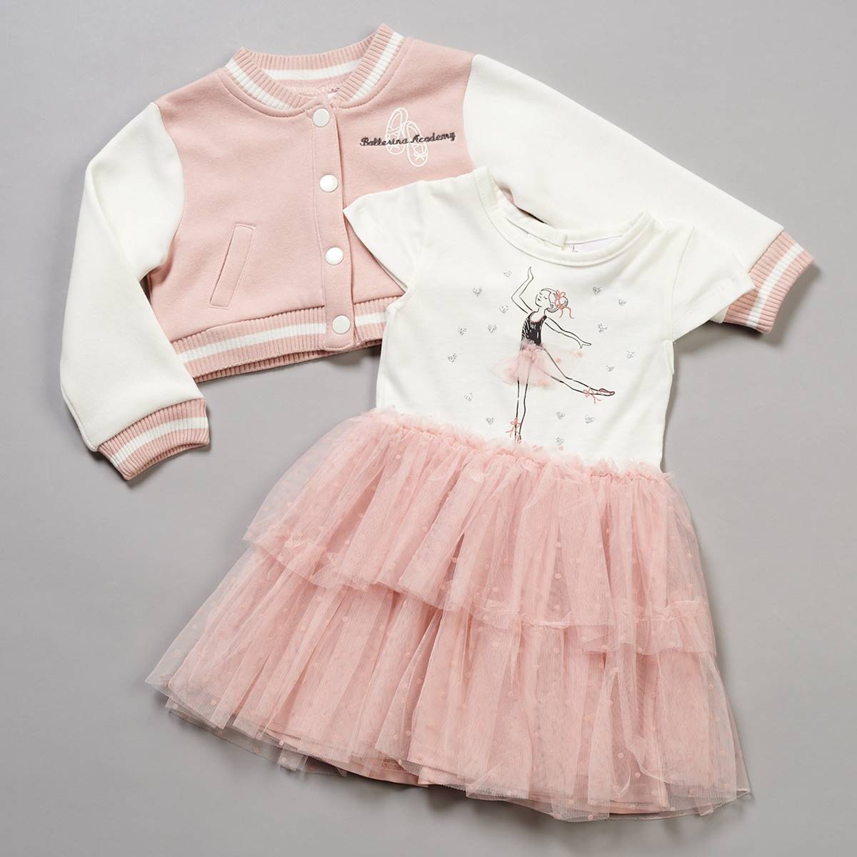 Toddler Girl Little Lass(R) Ballerina Tulle Dress & Varsity Jacket