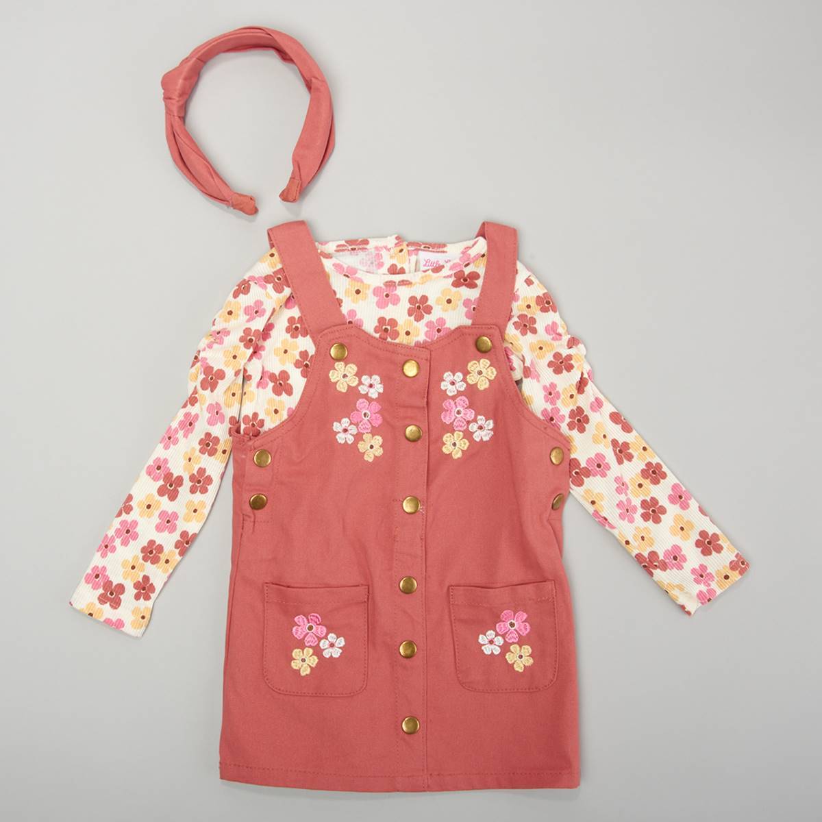 Toddler Girl Little Lass(R) Floral Top & Embroidered Jumper Set