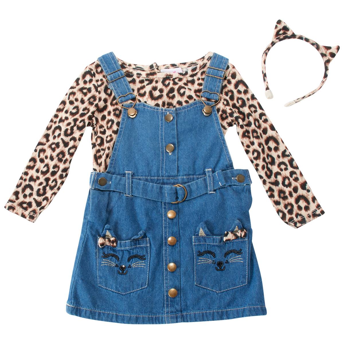 Toddler Girl Little Lass(R) Leopard Top & Denim Jumper Set