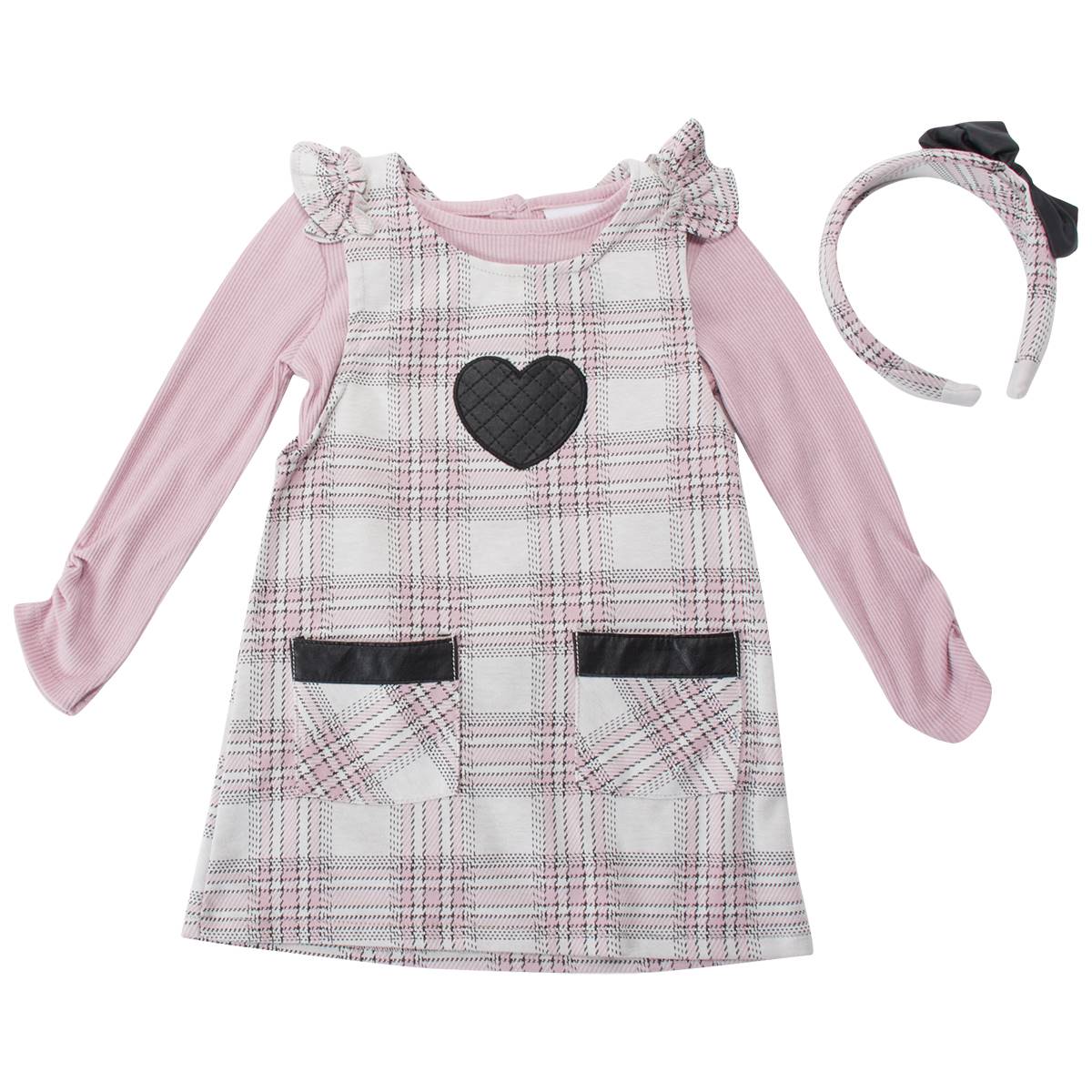 Toddler Girl Little Lass(R) Plaid Jumper W/ Heart & Ribbed Top Set