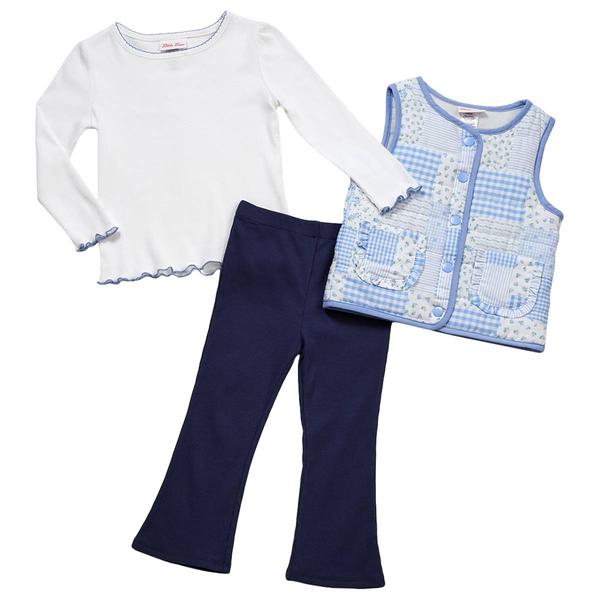 Toddler Girl Little Lass 3pc. Patchwork Vest & Wide Leg Pants Set alternate view