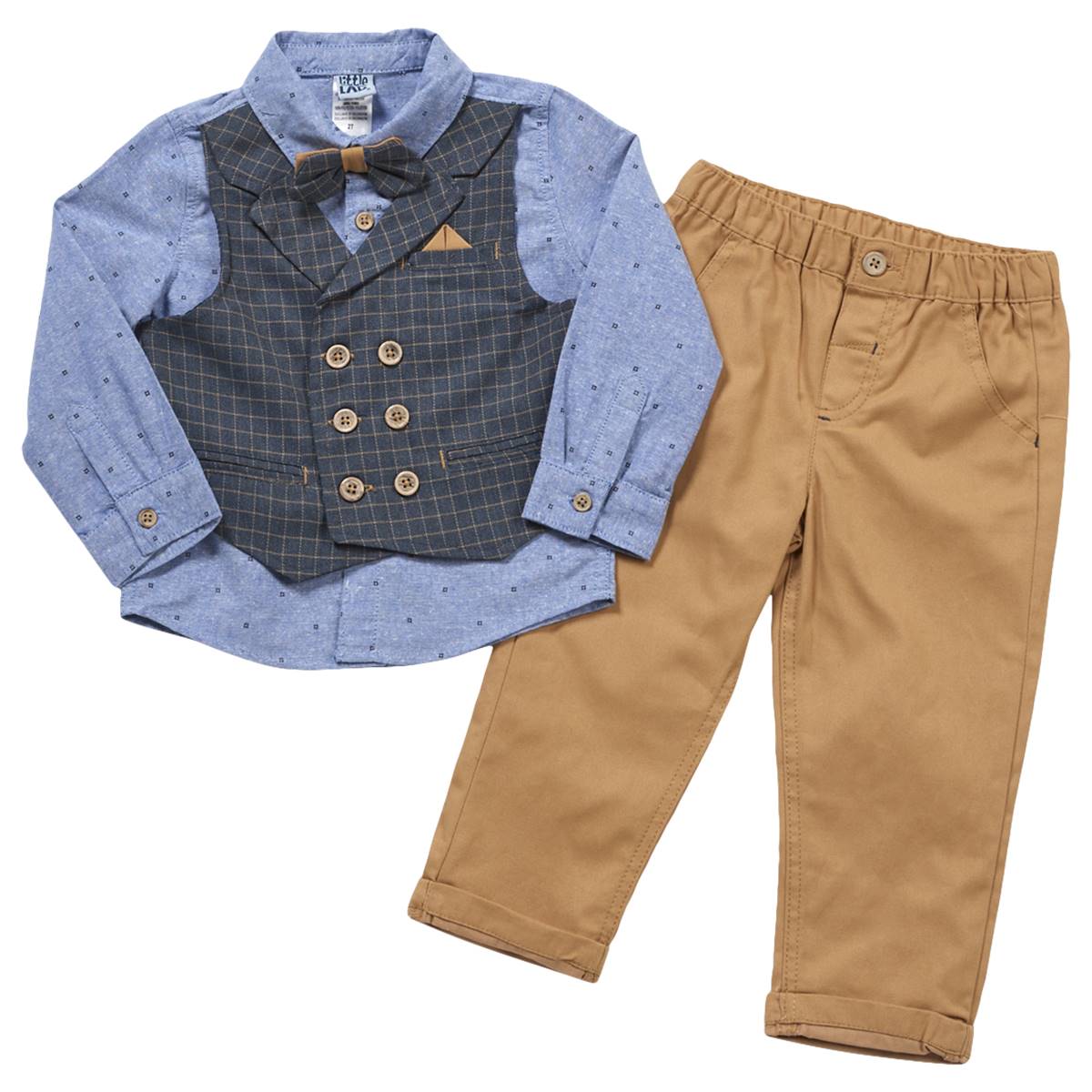 Toddler Boy Little Lad(R) 3pc. Button Up W/Mock Vest & Khaki Pants