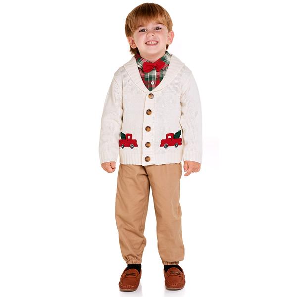 Toddler Boy Little Lad(R) 4pc Christmas Shirt, Cardigan, Pants Set