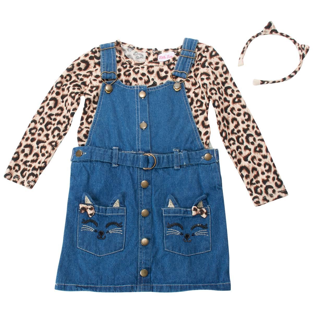 Girls (4-6x) Little Lass(R) 2pc. Leopard Top & Denim Jumper Set