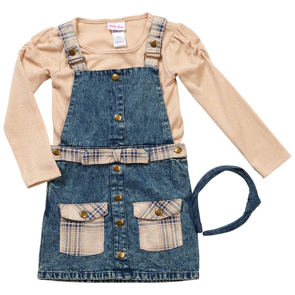 Girls (4-6x) Little Lass(R) Denim Plaid Jumper & Long Sleeve Tee