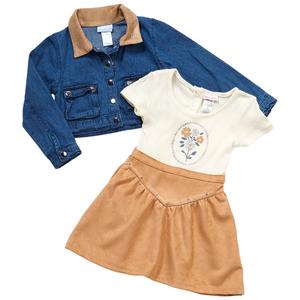 Girls (4-6x) Little Lass(R) 2pc. Faux Suede Dress with Denim Jacket alternate view