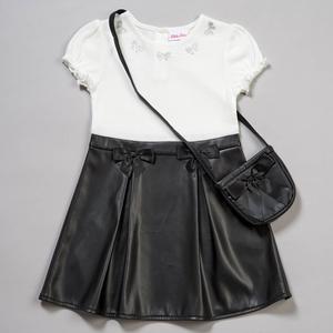 Girls (4-6x) Little Lass(R) Rib Bodice/Faux Leather Dress w/ Purse