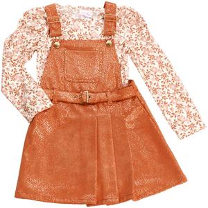 Girls (4-6x) Little Lass(R) 2pc. Faux Suede Jumper w/ Floral Top alternate view