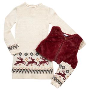 Girls (4-6x) Little Lass(R) 2pc. Sweater Dress & Faux Fur Vest