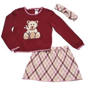Girls (4-6x) Little Lass(R) 2pc. Bear Sweater & Plaid Skirt Set alternate view