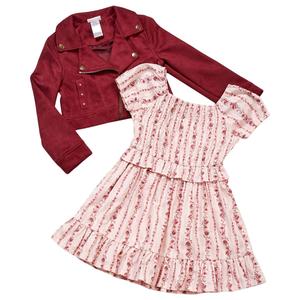Girls (4-6x) Little Lass(R) 2pc. Floral Dress w/ Faux Suede Jacket