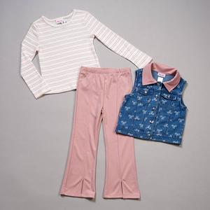 Girls (4-6x) Little Lass(R) 3pc. Bow Print Denim Vest/Top & Pants alternate view