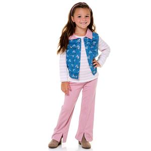 Girls (4-6x) Little Lass(R) 3pc. Bow Print Denim Vest/Top & Pants