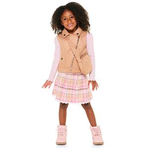 Girls (4-6x) Little Lass(R) 3pc. Faux Suede Vest/Top & Plaid Skort