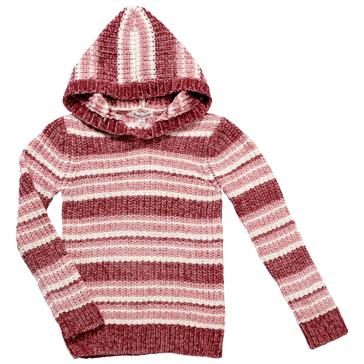 Girls (7-12) Derek Heart Hooded Striped Chenille Lurex Sweater