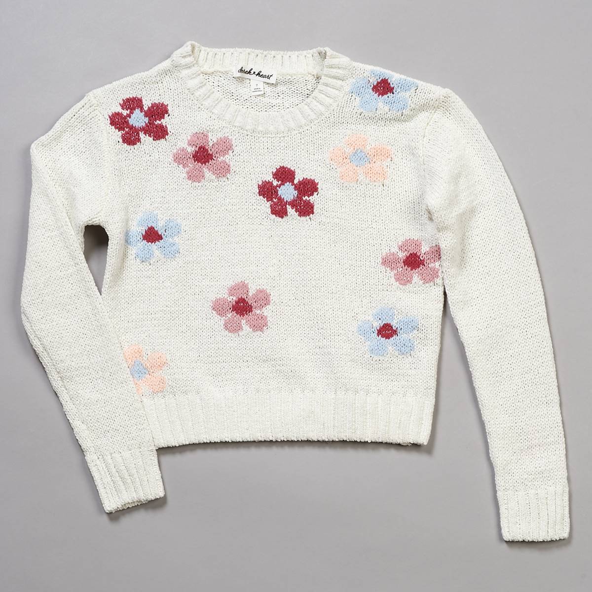 Girls (7-12) Derek Heart Floral Front Lurex Sweater