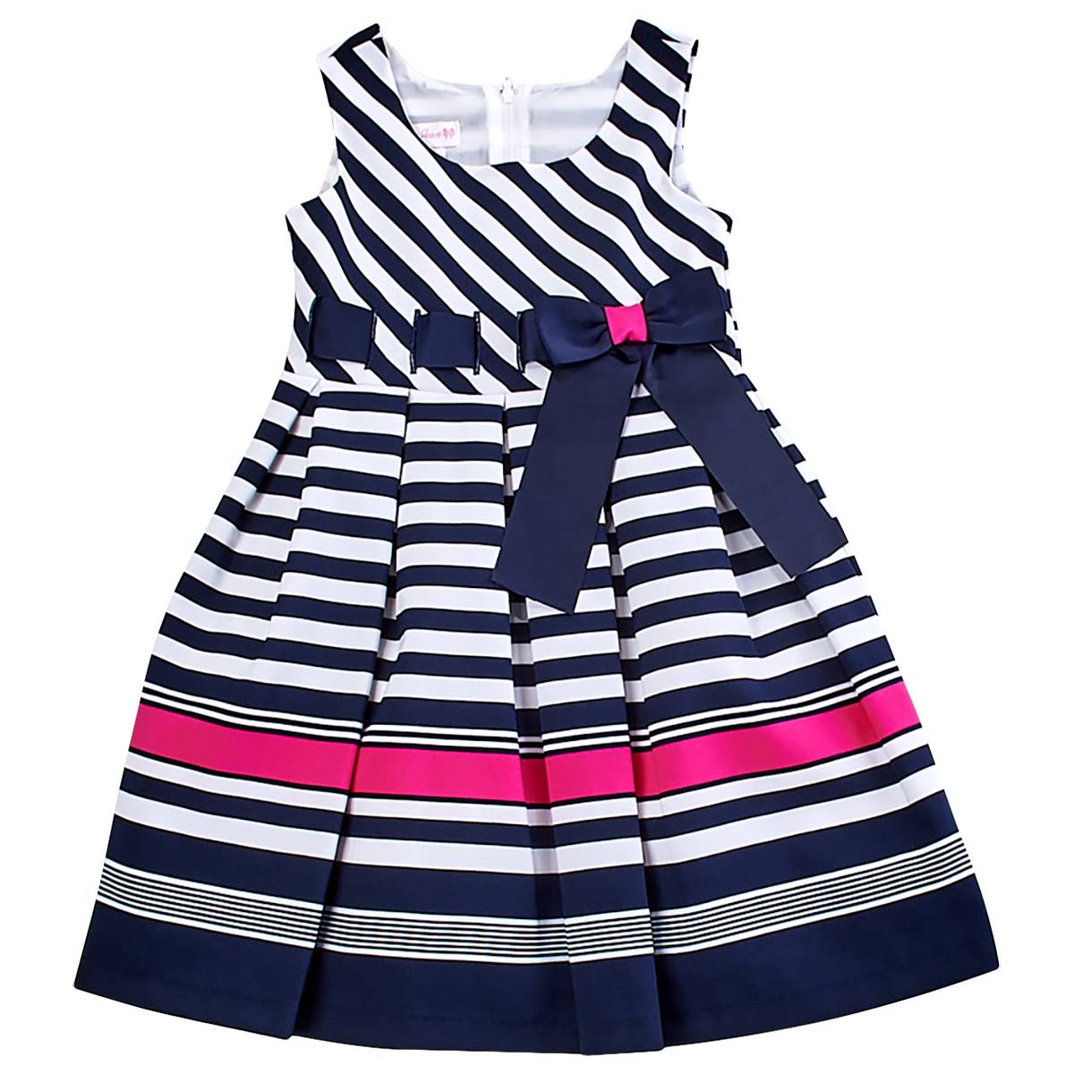 Girls (7-16) Bonnie Jean A-Line Nautical Stripe Border Dress