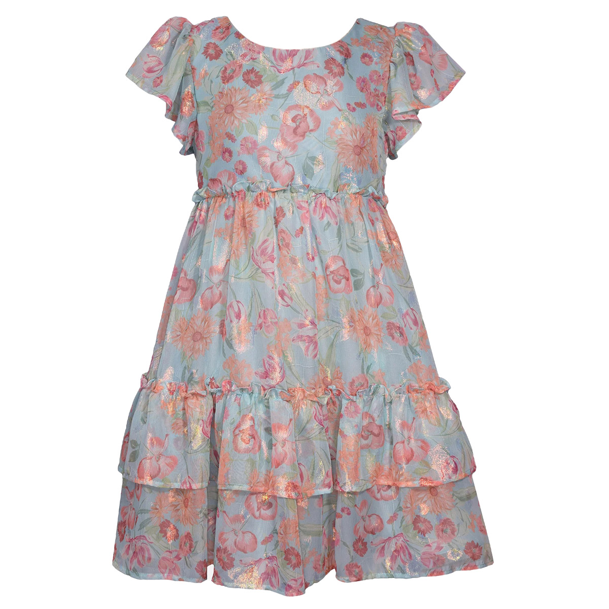 Girls (7-16) Bonnie Jean Flutter Sleeve Ruffled Chiffon Dress