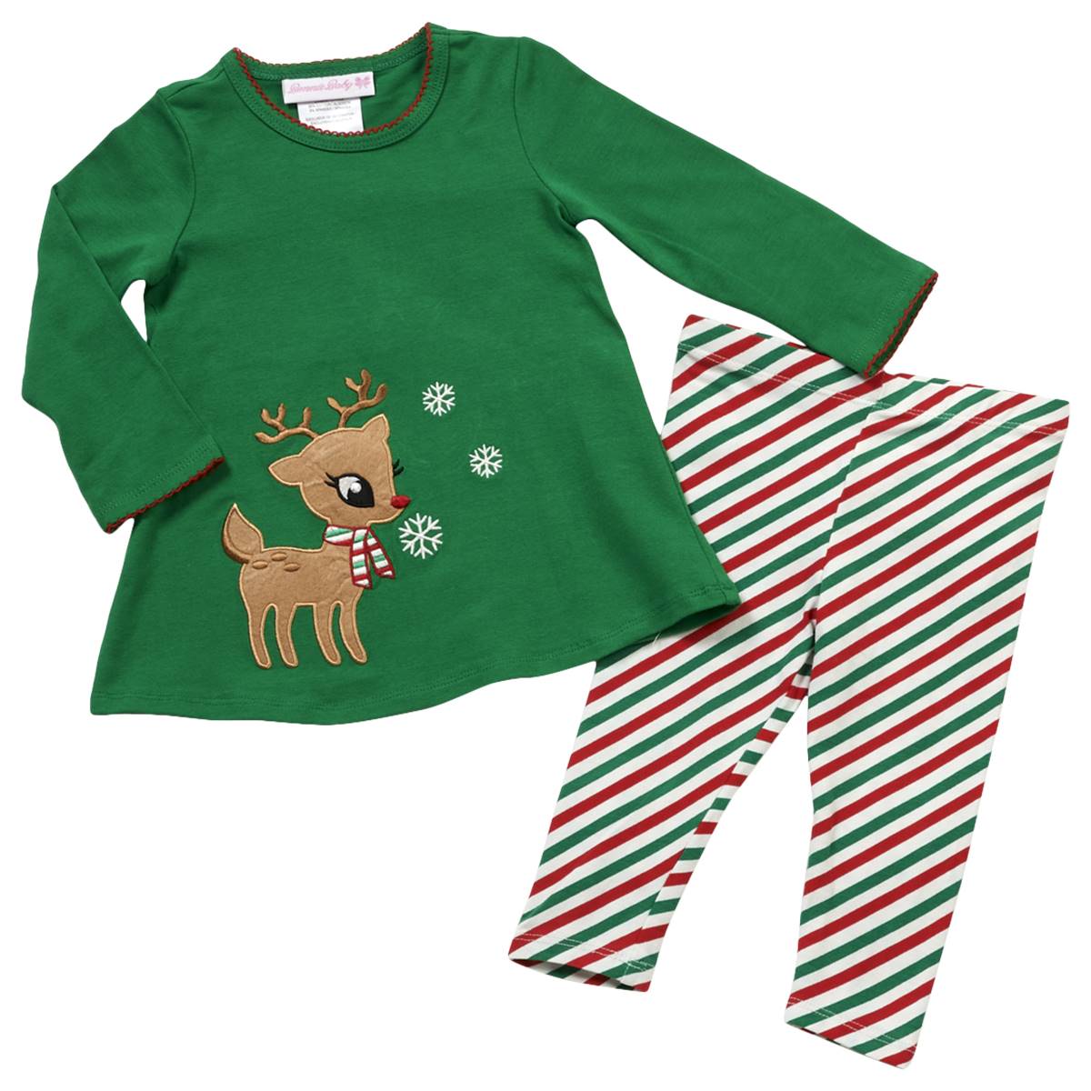 Baby Girl (12-24M) Bonnie Jean Reindeer Top & Stripe Leggings Set