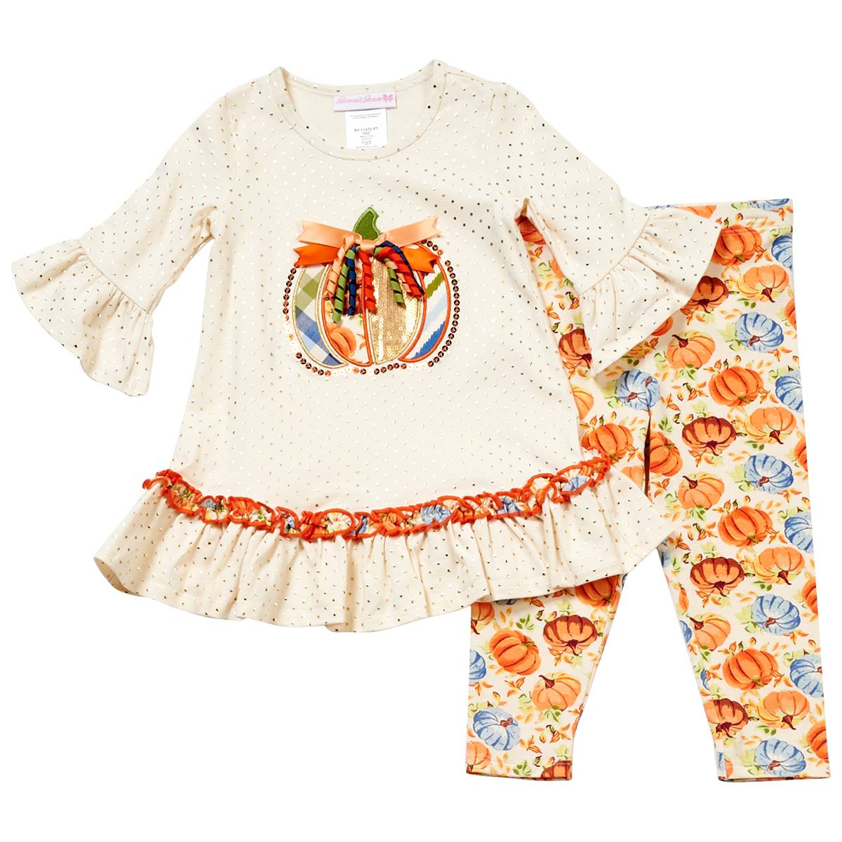 Toddler Girl Bonnie Jean Foil Dot Pumpkin Applique Top & Leggings