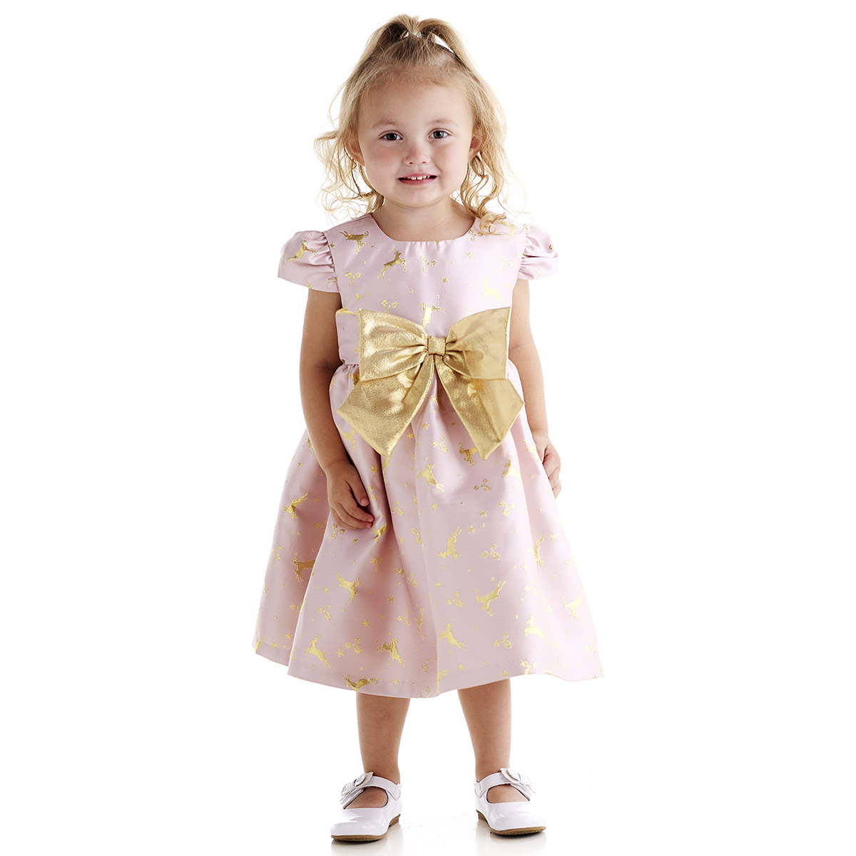 Toddler Girl Bonnie Jean Metallic Reindeer Dress W/Bow