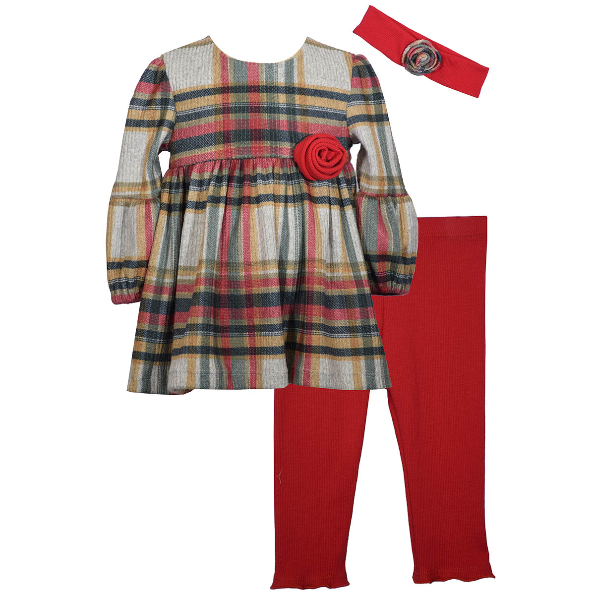 Toddler Girl Bonnie Jean Holiday Plaid Rose Top & Leggings Set