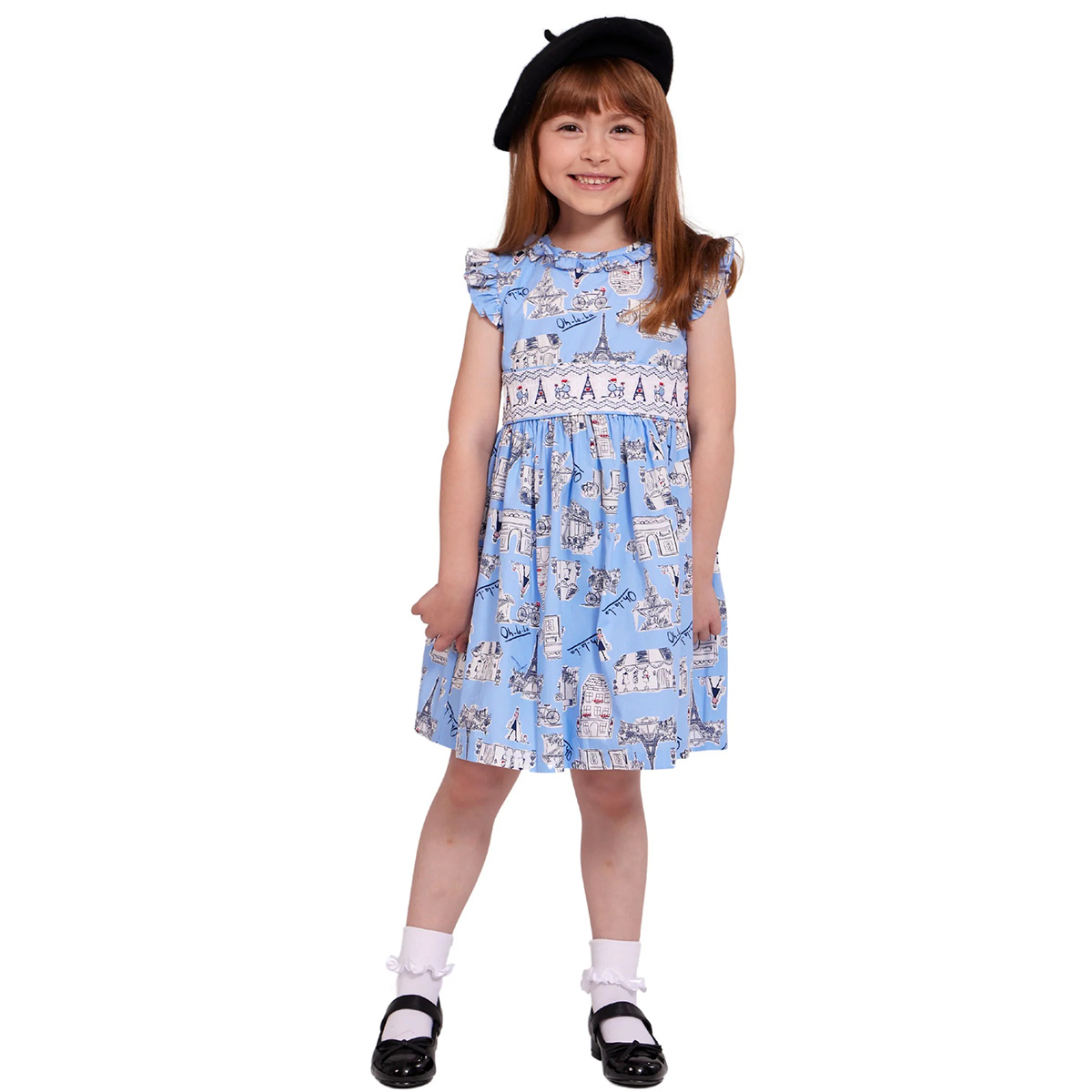 Girls (4-6x) Bonnie Jean Poplin Paris Theme Smocked Dress