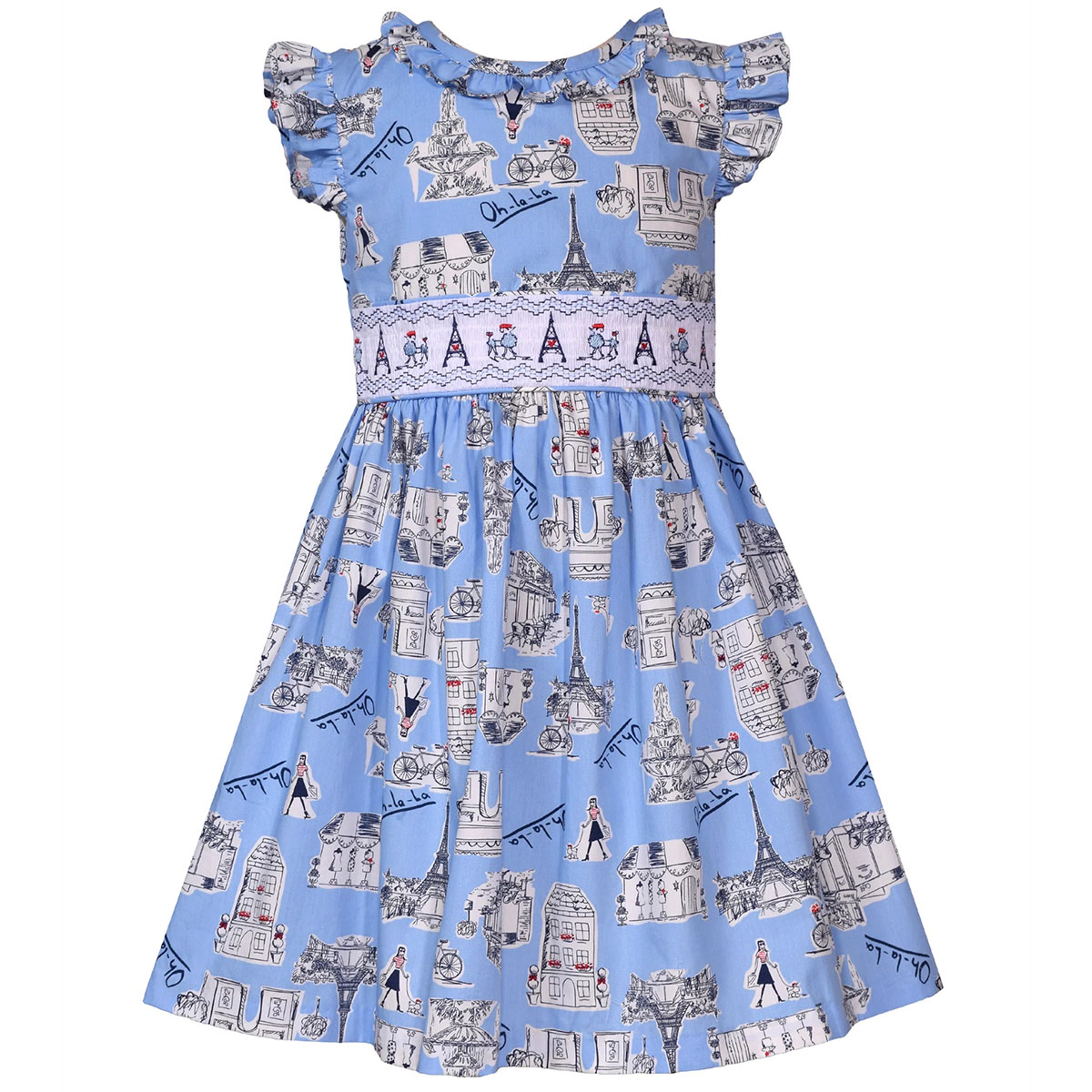 Girls (4-6x) Bonnie Jean Poplin Paris Theme Smocked Dress