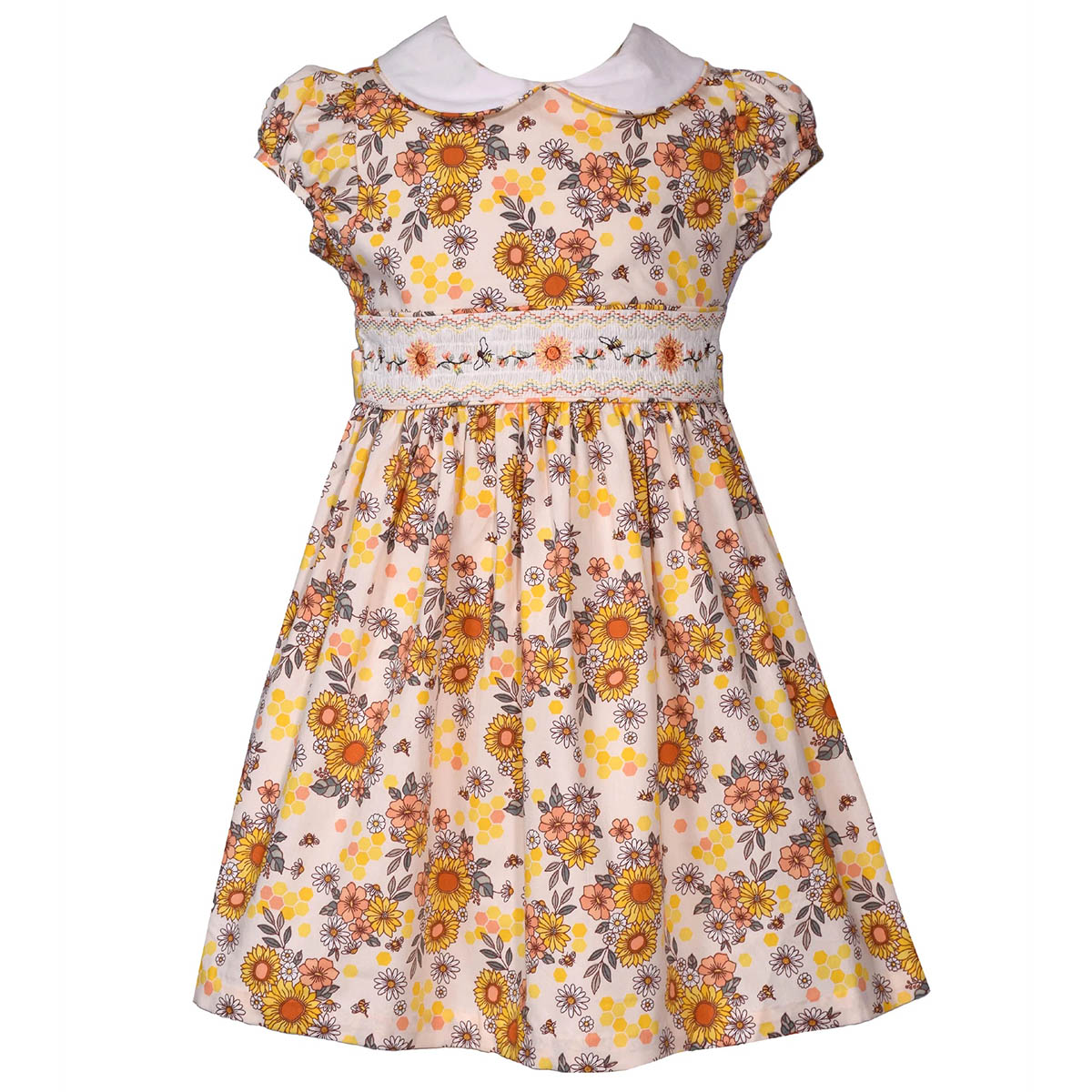 Girls (4-6x) Bonnie Jean Cap Sleeve Sunflower & Bee Smocked Dress