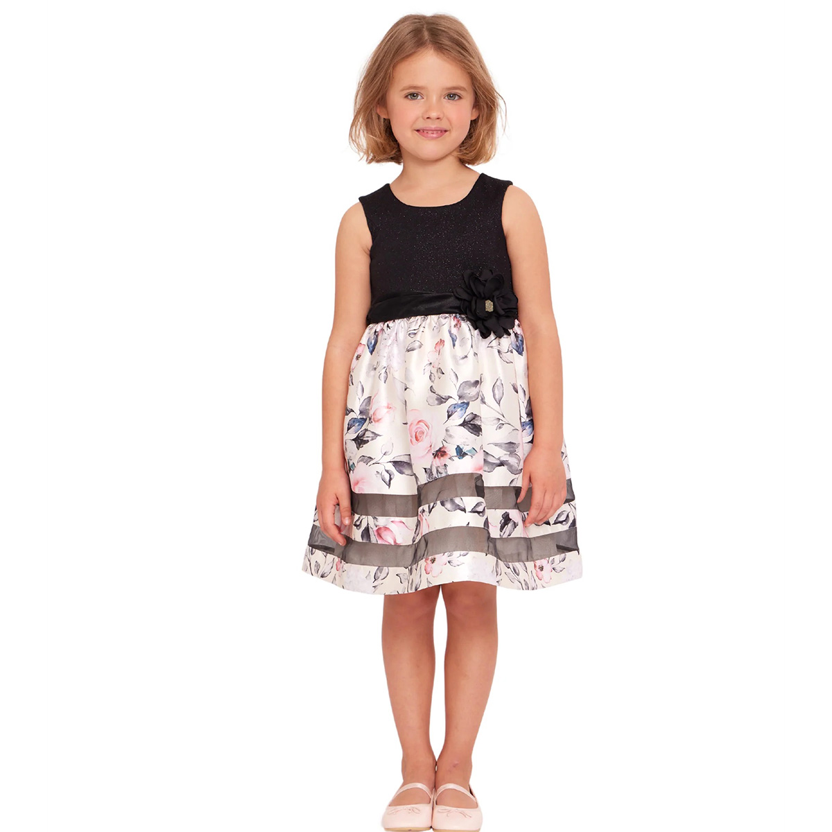 Girls (4-6x) Bonnie Jean Sparkle Floral Mikado Illusion Dress