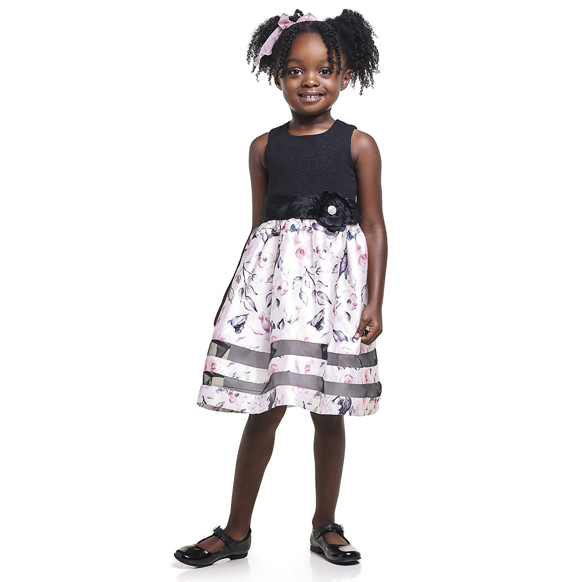 Girls (4-6x) Bonnie Jean Sparkle Floral Mikado Illusion Dress