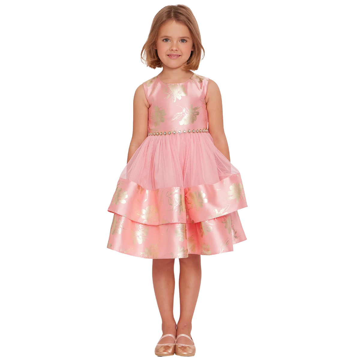 Girls (4-6x) Bonnie Jean Sleeveless Foiled Floral Tiered Dress