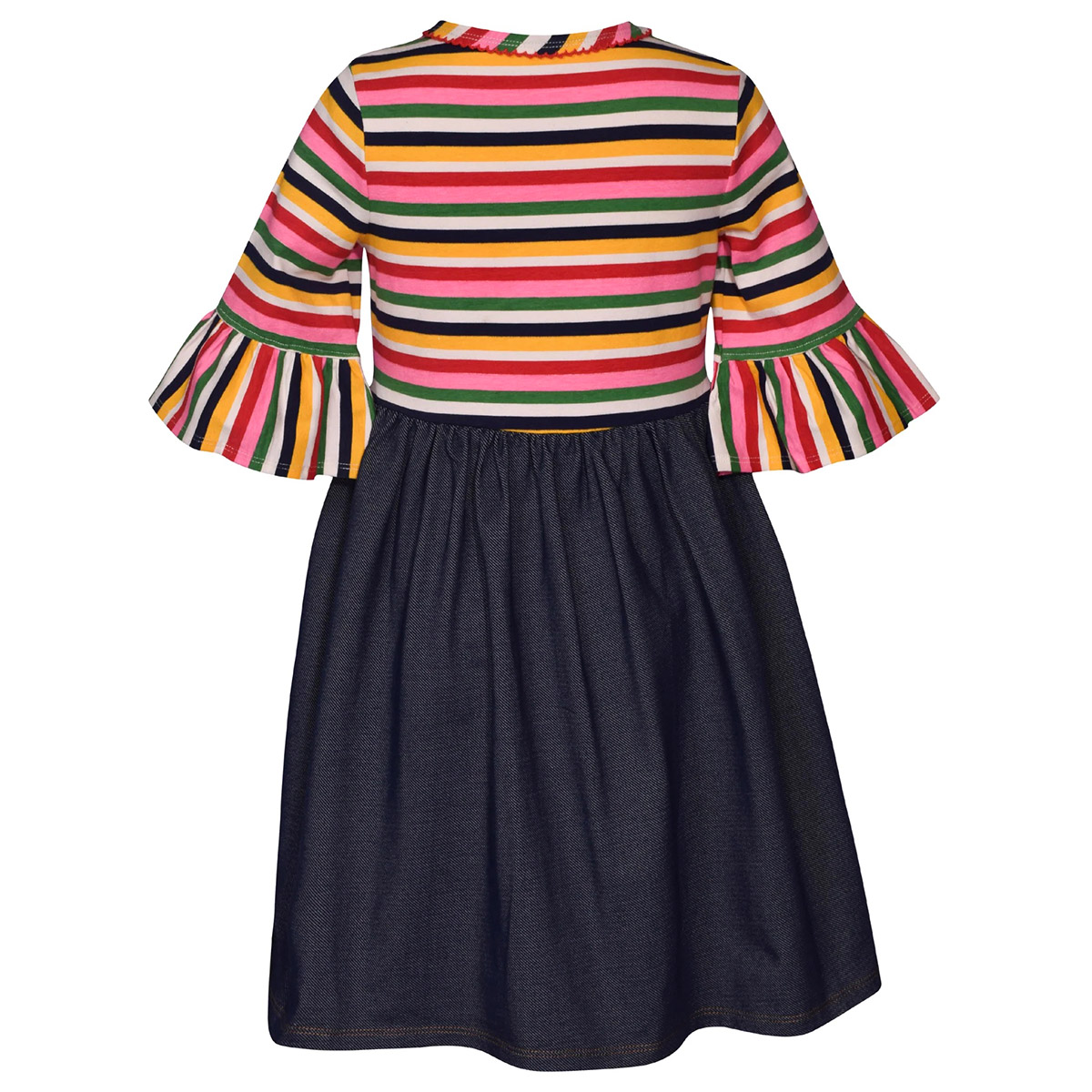 Girls (4-6x) Bonnie Jean Stripe To Denim Apple Applique Dress