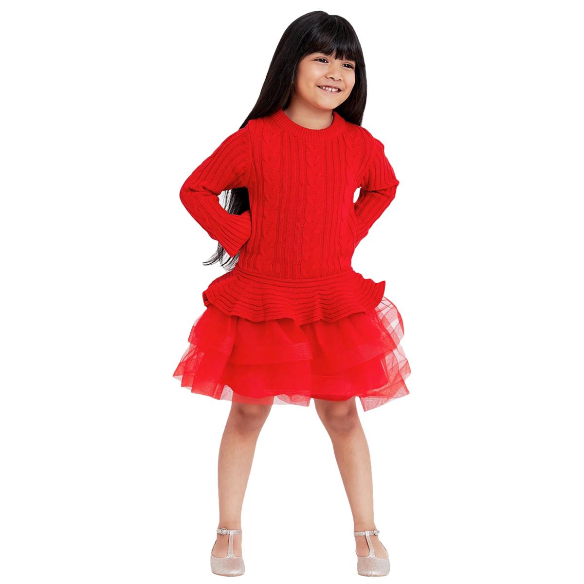 Girls (4-6x) Bonnie Jean Cable Sweater Horsehair Tutu Dress