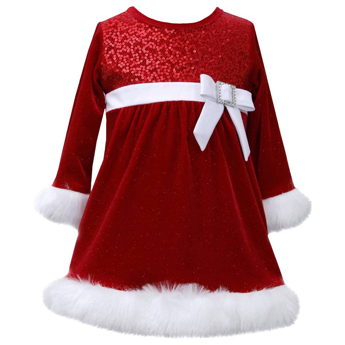 Girls (4-6x) Bonnie Jean Long Sleeve Sequin & Velvet Santa Dress