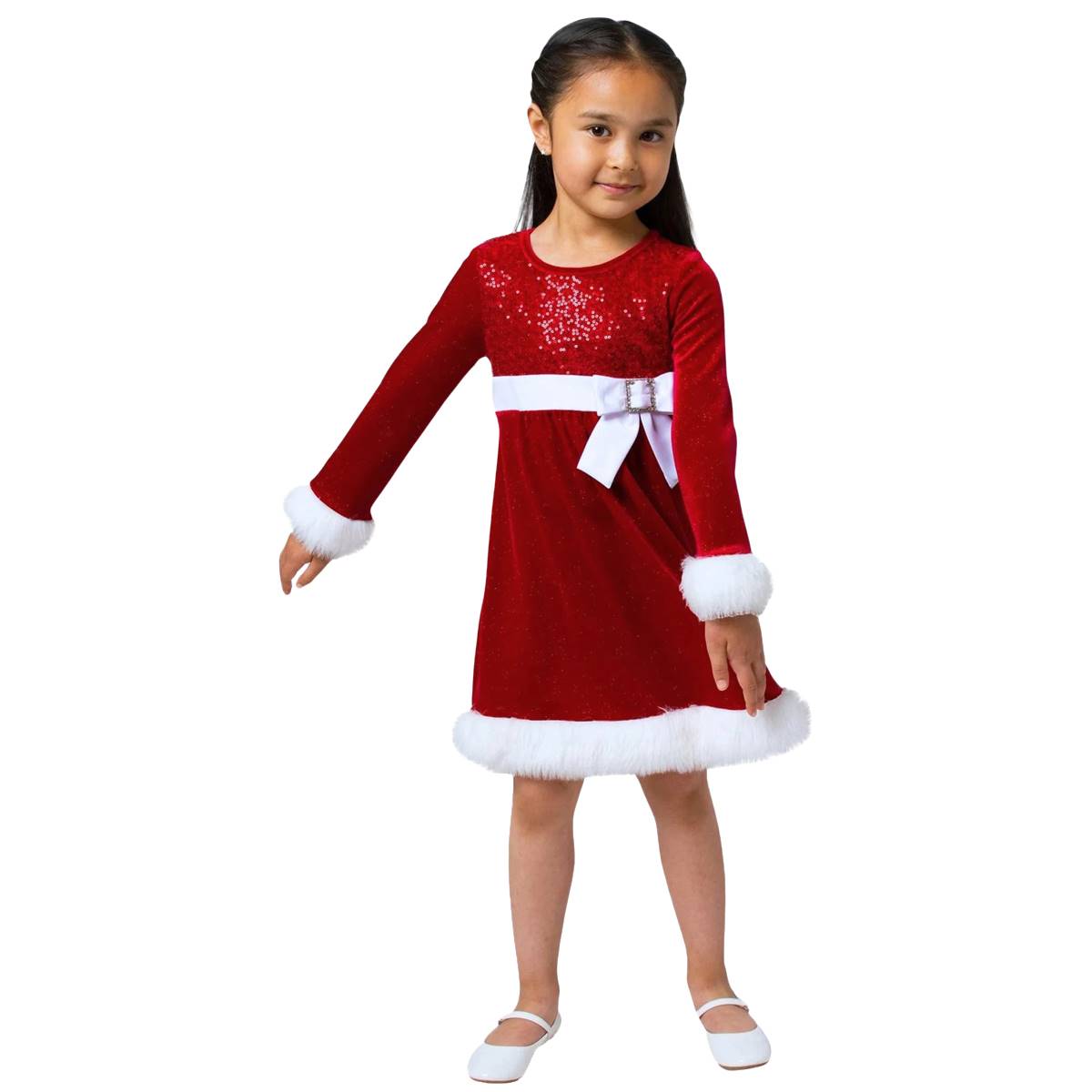 Girls (4-6x) Bonnie Jean Long Sleeve Sequin & Velvet Santa Dress