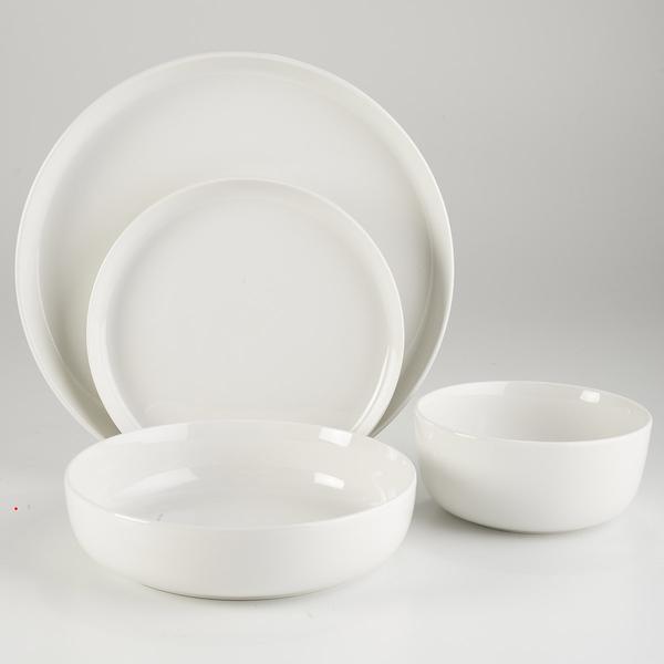 Gibson Home White Deco 16pc. Double Bowl Dinnerware Set