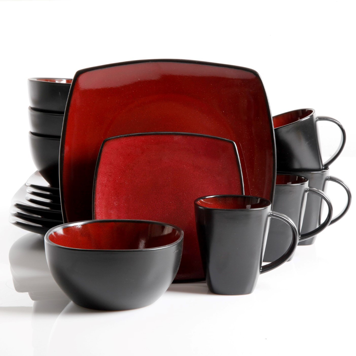 Gibson 16pc. Red Soho Lounge Square Dinnerware Set