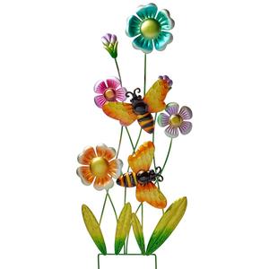Metal Flowers with Butterfly Garden Stake