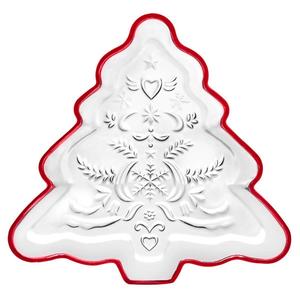 Godinger Crystal Tree Candy Dish W/Red Trim