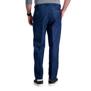 Mens Haggar(R) Stretch Denim Trouser Classic Fit Flat Front Pants alternate view