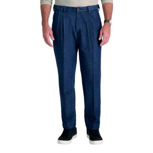 Mens Haggar(R) Stretch Denim Trouser Classic Fit Pleat Front Pants